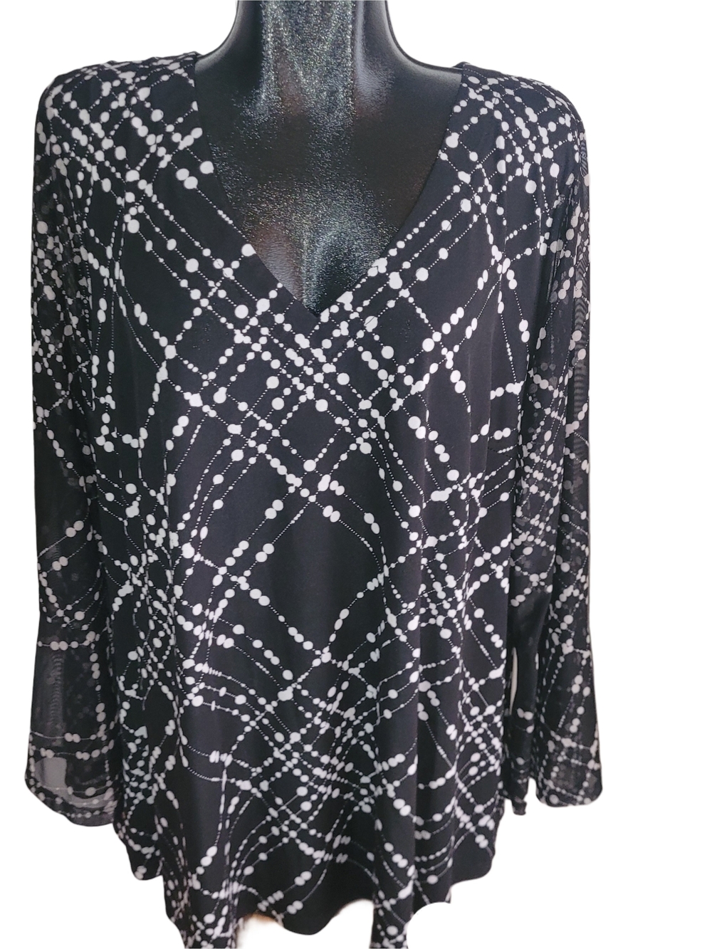 Laura Black & Grey V-Neck Long Bell Sleeve Women's Top Size 3X